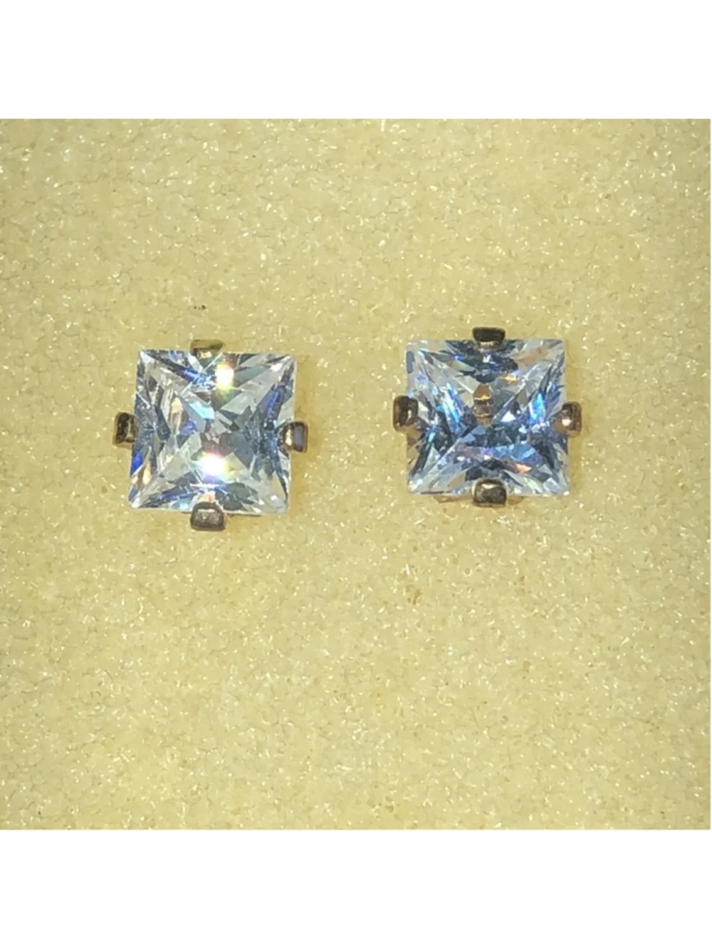 Gold Plated Sterling Silver L 925 Princess Cut Dainty Stud Earrings